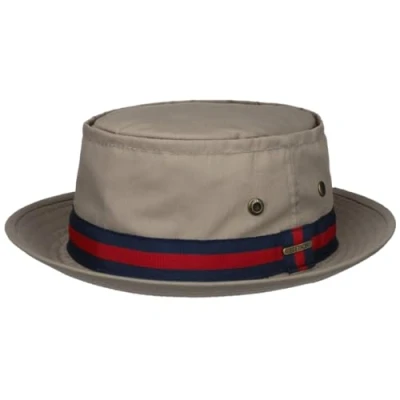 Image of Stetson Classic Band Pork Pie Cloth Hat Men Cotton Sun with Grosgrain Band, Summer Spring S (54 55 cm) Beige