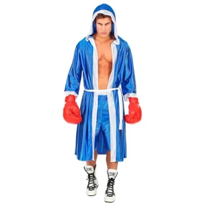 Image of Widmann Blue 51353 Boxer Costume Hooded Cape with Belt and Shorts, Athletes, Fighter, Carnival, Theme Party, Solid, L