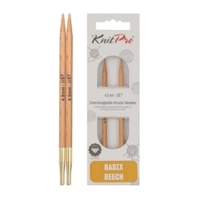 Image of KnitPro KP35656 Basix Birch: Circular Knitting Pins: Interchangeable: Special: 8.5cm x 4.50mm, Birchwood, Multi Colour