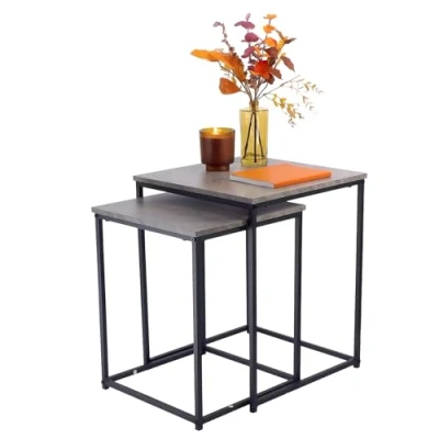 Image of Dylex Square set of 2 Tables Living Room Coffee Black Metal Frame with Concrete Effect Top Nest