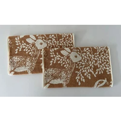 Image of Jansons Direct Linens 2 x 100% Cotton Guest Size Towel in Natural Beige with Woodland Animals Design Cream 40cm 70cm