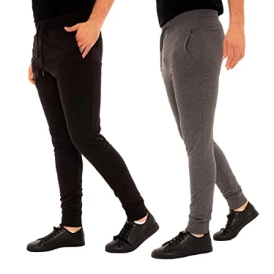 Image of Style It Up Mens Fleece Jog Pant Jogging Bottoms Trousers Joggers Cuffed Hem Skinny Slim Fit (2 Pack, Grey, Black, XL)