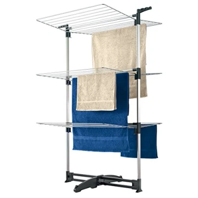 Image of Metaltex Ciclone 3 Tier Independently Folding Shelves Vertical Laundry Airer Dryer, 40 m, Metal, Silver