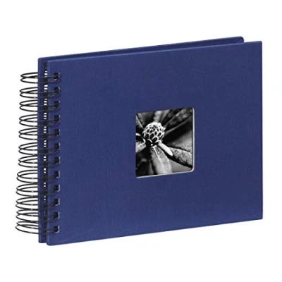 Image of Hama Fine Art photo album, 50 black pages (25 sheets), spiral bound album 24 x 17 cm, with cut out window, blue