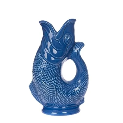 Image of Gurgly Iconic Azure Blue Glug Jug Small 23cm 750ml Fish Water Jug, Decorative Vase, Ornament, Carafe