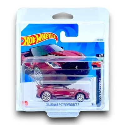 Image of Hot Wheels 15 Jaguar F Type Project 7 (Dark Red &amp; Black) 5/5 HW Roadsters 2024 116/250 (Short Card) includes a KLAS Car Keeper Protector Case HTD74