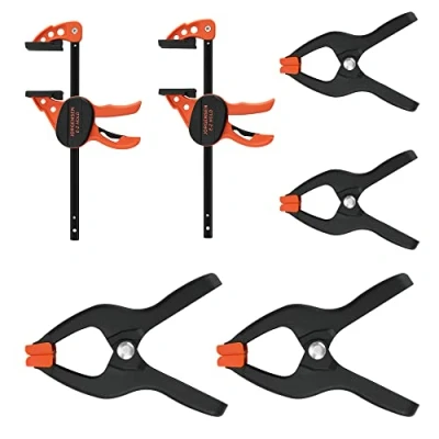 Image of JORGENSEN Mini Clamp Set 6PC, 2PC Bar Clamps &amp; 4PC Spring Clamps, 4 Inch Wood One Handed, Plastic Nylon 1 Inch/2 Inch, Ideal for Woodworking and DIY Projects