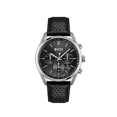Image of BOSS Chronograph Quartz Watch for Men with Black Leather Strap 1513816