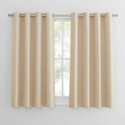 Image of PONY DANCE Eyelet Curtain Panels Super Bedroom Curtains for Room Darken 52 x 54 inch Short Drapery Matte Fabric Kids Nursery, Biscotti Beige, 1 Pair