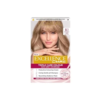 Image of L&#039;Oréal Paris Excellence Crème Permanent Hair Dye, Radiant At Home Colour with Up to 100% Grey Coverage, Pro Keratin, 8 Weeks of Colour, Colour: 8.1 Natural Ash Blonde