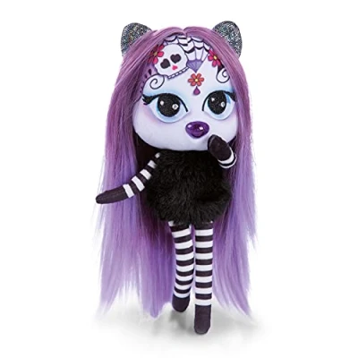 Image of NICI 47505 Pixidoos Sunli 20 cm, Giftbox incl. Tattoo Set for Kids, Comb &amp; Friendship Bracelet Dolls with Colourful Hair Cuddly Toys to Cuddle, Play, Style Collect, Purple/Black