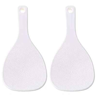 Image of FUNCOCO Rice Paddle, 2Pieces Kitchen Non Stick Paddle Hand Roll Spoons White Plastic Meal Spoon