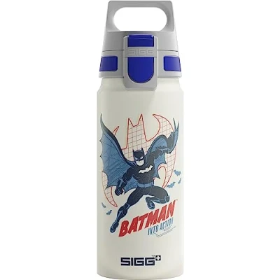 Image of Sigg Aluminium drinking bottle for children WMB ONE Batman Into Action White Suitable carbonated drinks Leak proof Feather light BPA free Climate neutral certified 0.6 L