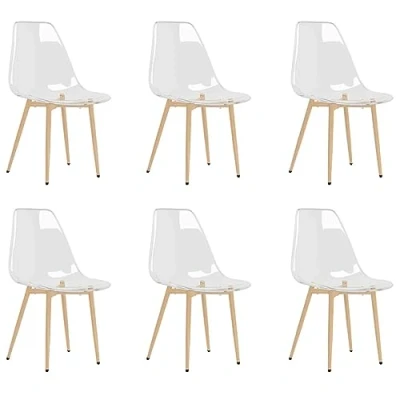Image of vidaXL 6x Dining Chairs Household Room Kitchen Living Furniture Modern Dinner Relaxing Reading Chair Seating Seat Transparent PET
