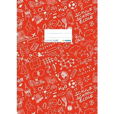 Image of HERMA Exercise Book cover A4 SCHOOLYDOO design, with inscription label, made of wipeable and sturdy plastic, slip on jackets for school, red