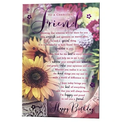 Image of to A Cherished Friend Flowers Design Sentiments Happy Birthday Card Lovely Verse