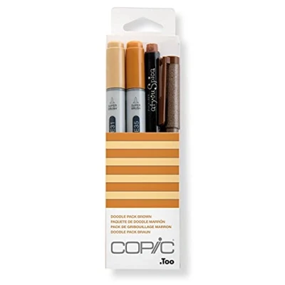 Image of COPIC Ciao Coloured Marker Pen Doodle Pack of 4 Brown, For Art &amp; Crafts, Colouring, Graphics, Highlighter, Design, Anime, Professional Beginners, Supplies Colouring Books