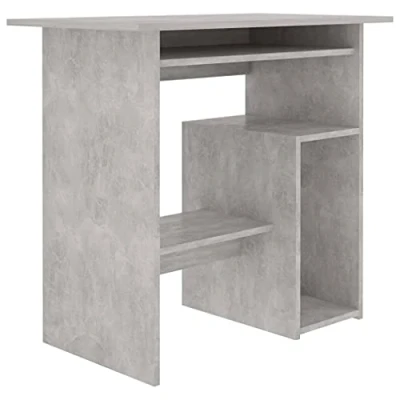 Image of vidaXL Desk Sleek Modern Bedroom Living Room Office Dorm Space Writing Table Workstation Computer Corner Concrete Grey Engineered Wood