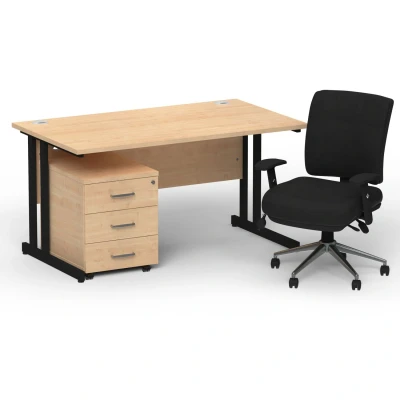 Image of Impulse 1400 Black Cant Desk Maple + 3 Dr Mobile Ped &amp; Chiro