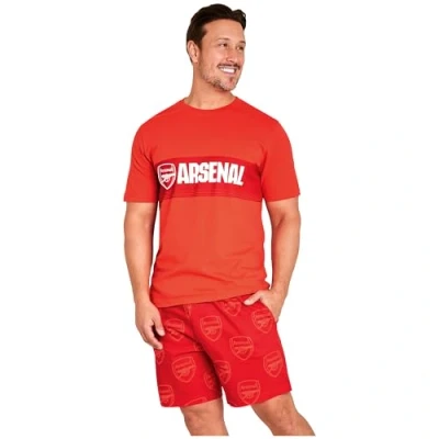 Image of Arsenal F.C. Mens Short Pyjamas Set, Cotton Lounge Wear Gifts for Men (Red, M)