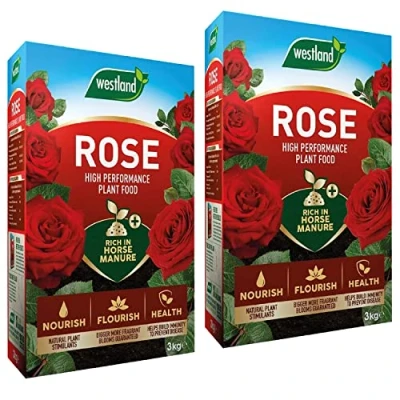 Image of Topline High Performance Rose Food Pack of 2 x 3kg Enriched Horse Manure Plant Feed Pellets for Outdoor Garden Plants. Fertiliser with Unique Card.