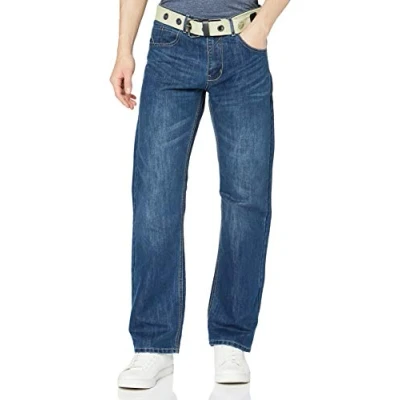 Image of BNWT Mens ENZO Designer Denim Jeans Blue Regular Loose Fit Free Belt 40 W X32L Stone Wash
