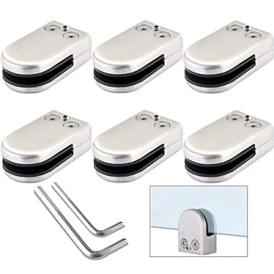 Image of QitinDasen 6 Pieces 10～12 mm (L Size) Glass Clamps, 304 Stainless Steel Clip Clamp, Adjustable Clamp Bracket Flat Back, for Staircase Balustrade Handrail (Silver)