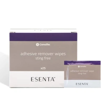 Image of ConvaTec ESENTA Adhesive Remover Wipes for Around Stomas and Wounds, Sting Free, Alcohol 25ct Box (Pack of 1)