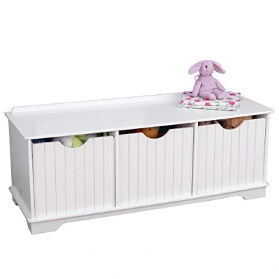 Image of KidKraft White Nantucket Wooden Storage Bench for Kids with 3 Drawers/Storage Bins/Baskets, Toy Storage, Children&#039;s Bedroom Furniture, Nursery 14564