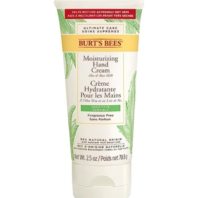 Image of Burt&#039;s Bees Moisturising Hand Cream For Very Dry Hands and Sensitive Skin, With Aloe &amp; Rice Milk, 70.8 g