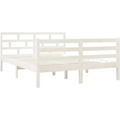 Image of vidaXL Solid Wood Pine Bed Frame Bedroom Furniture Guest Room Wooden Platform Base Bedstead Mattress Foundation White 140x190 cm