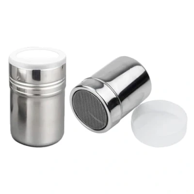 Image of KaYno Sugar Shaker, 2 Pcs Salt Stainless Steel Spice Jar Dredge Shaker for Chocolate,Cocoa,Sugar,Flour Icing Duster Bottle (5 * 7cm)