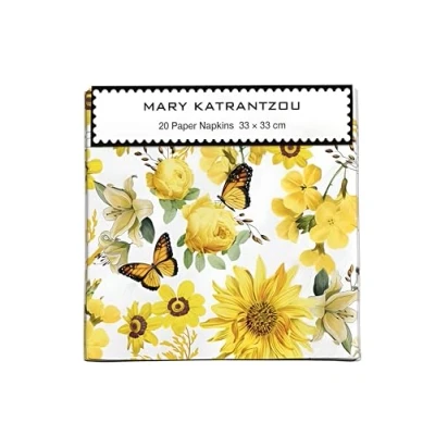 Image of Museums &amp; Galleries Pack of 20 Paper Serviette Napkins Yellow Butterflies and Flowers Mary Katrantzou Design Disposable Tableware