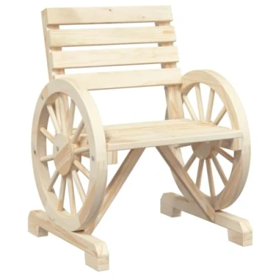 Image of vidaXL Solid Wood Fir Garden Chair 58x58x78.5 cm Rustic Wagon Wheel Armrests, Sturdy Brown Outdoor Patio Chair, Easy Assembly, Comfort Design
