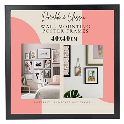 Image of Deals on deal Modern Wooden Square Picture Frame Photo Wall Art Poster Frames With Clear Perspex Safety Glass to Hang Portrait or Landscape (40x40CM (15.7&quot; x 15.7&quot;), BLACK)