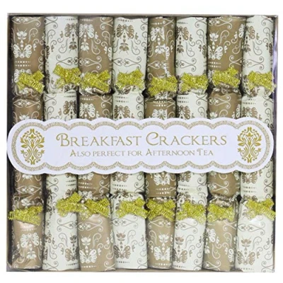 Image of Toyland Pack of 8 Mini Gold Breakfast Crackers Christmas Each cracker measures 11cm x 1.5cm