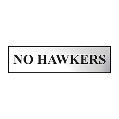 Image of No Hawkers Sign Self Adhesive PVC Chrome Effect 200mm x 50mm