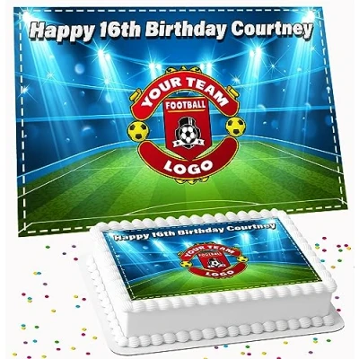 Image of FOOTBALL YOUR TEAM LOGO PERSONALISED BIRTHDAY ICING EDIBLE COSTCO CAKE TOPPER RF 884