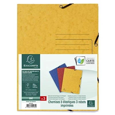 Image of Exacompta Ref 55432E Elasticated 3 Flap Folder 240 x 320mm in Size, Suitable for Storing A4 Documents, 355gsm Mottled Pressboard Assorted Colours (Pack of 3)