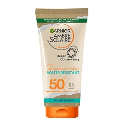 Image of Garnier Ambre Solaire SPF 50+ Water Resistant High Protection Sun Cream Lotion, Factor 50 +, Non Sticky Sunscreen, UVA &amp; UVB Protection, Approved by Cruelty Free International, 175ml