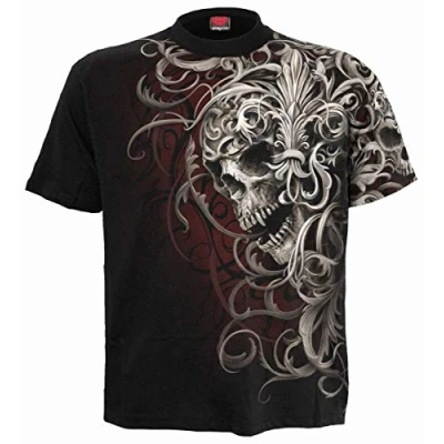 Image of Spiral Skull Shoulder Wrap Allover T Shirt Black M