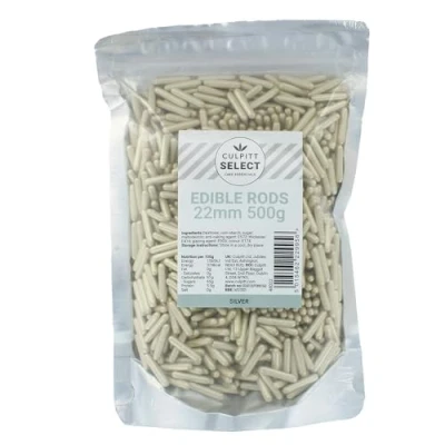 Image of Culpitt Select Sprinkles Silver Sugar Rods, Cake Sprinkle Decorations For Cakes, Cupcakes, Cookies, Ice Cream, and Desserts 22mm 500g