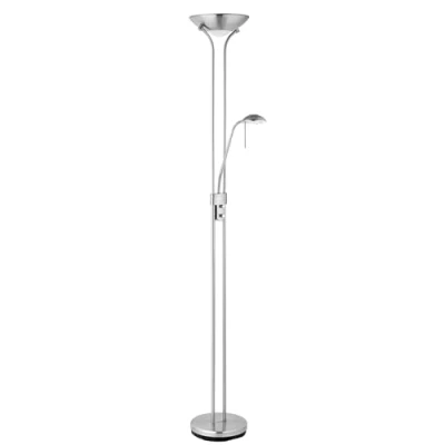 Image of National Lighting Mother and Child Uplighter Floor Lamp with Reading Light Satin Chrome Finish Lamps for Living Room R7s/G9 Bulbs (Not Included)