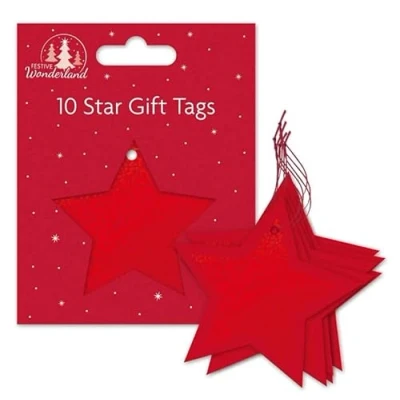 Image of Tallon Festive Wonderland XA0171 Luxury Christmas Xmas Star Gift Tags, Red Pack of 10