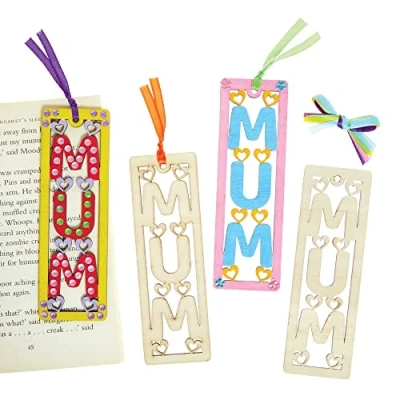 Image of Baker Ross FX509 Mother’s Day Wooden Filagree Bookmarks Pack of 6, Wood Craft Kits for Kids to Paint