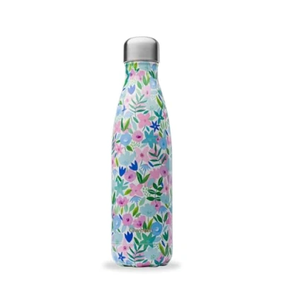 Image of Qwetch Insulated Originals Bottle Flora Blue 500ml Stainless Steel 24h Cold and 12h Hot Waterproof, BPA Free &amp; Reusable