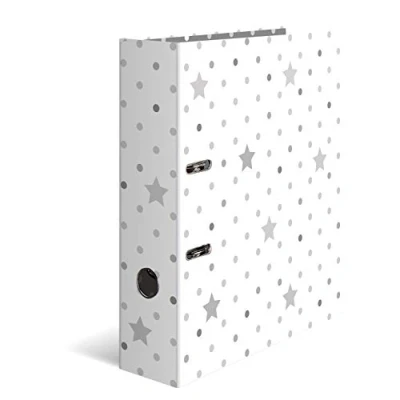 Image of HERMA Lever Arch File Stars with White Grey Motif, A4, 70 mm Spine, Inner Print, 1 Folder