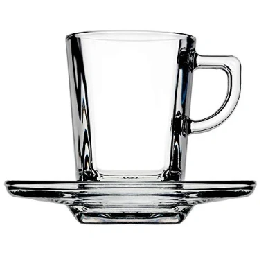 Image of Pasabahce Carre Set of 6 Coffee Cups with Plate Carrè Breakfast Preparation Table Glassware, 7.2 cl