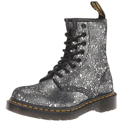 Image of Dr. Martens Women&#039;s 1460 8 Eye Boot Fashion, Black Metallic Paint Splatter Suede, 3 UK