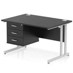 Image of Impulse 1200x800 Desk Black/Silver Cantilever Leg 1x3 Drawer Fixed Ped